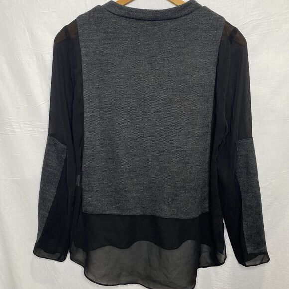 ARYN K Anthropologie Blouse Tunic Sheer Long Sleeve High Low Hem Womens S Black - Picture 2 of 10